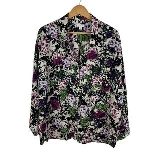 J‎ Jill Floral Button Down Shirt Size XL Long Sleeve Career Office Bloomcore